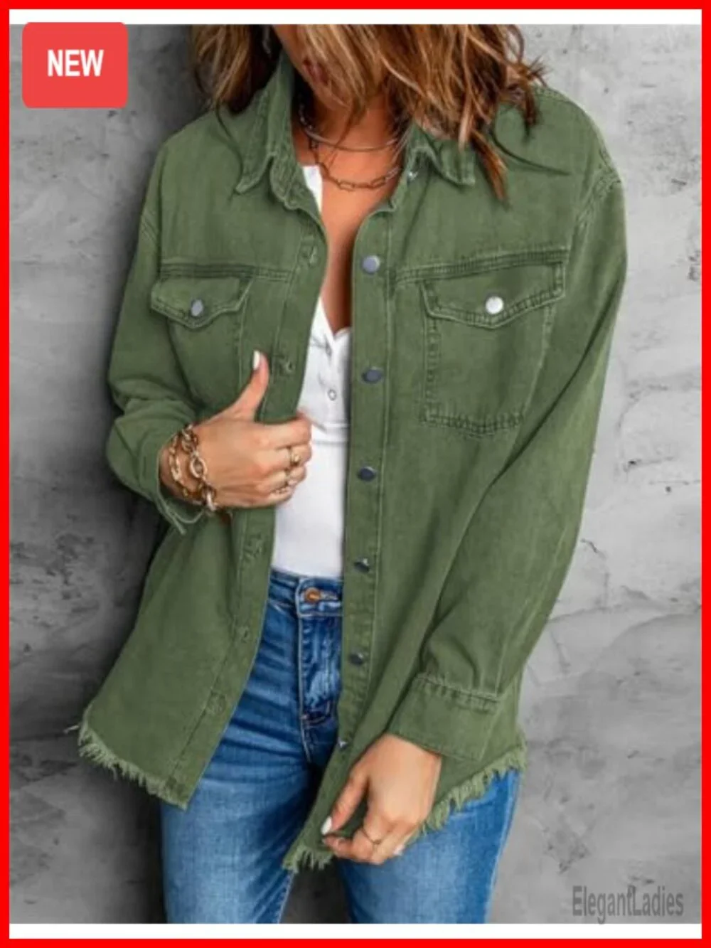 Oversized Denim Shacket Button-Up Raw Hem Long Sleeve Jacket